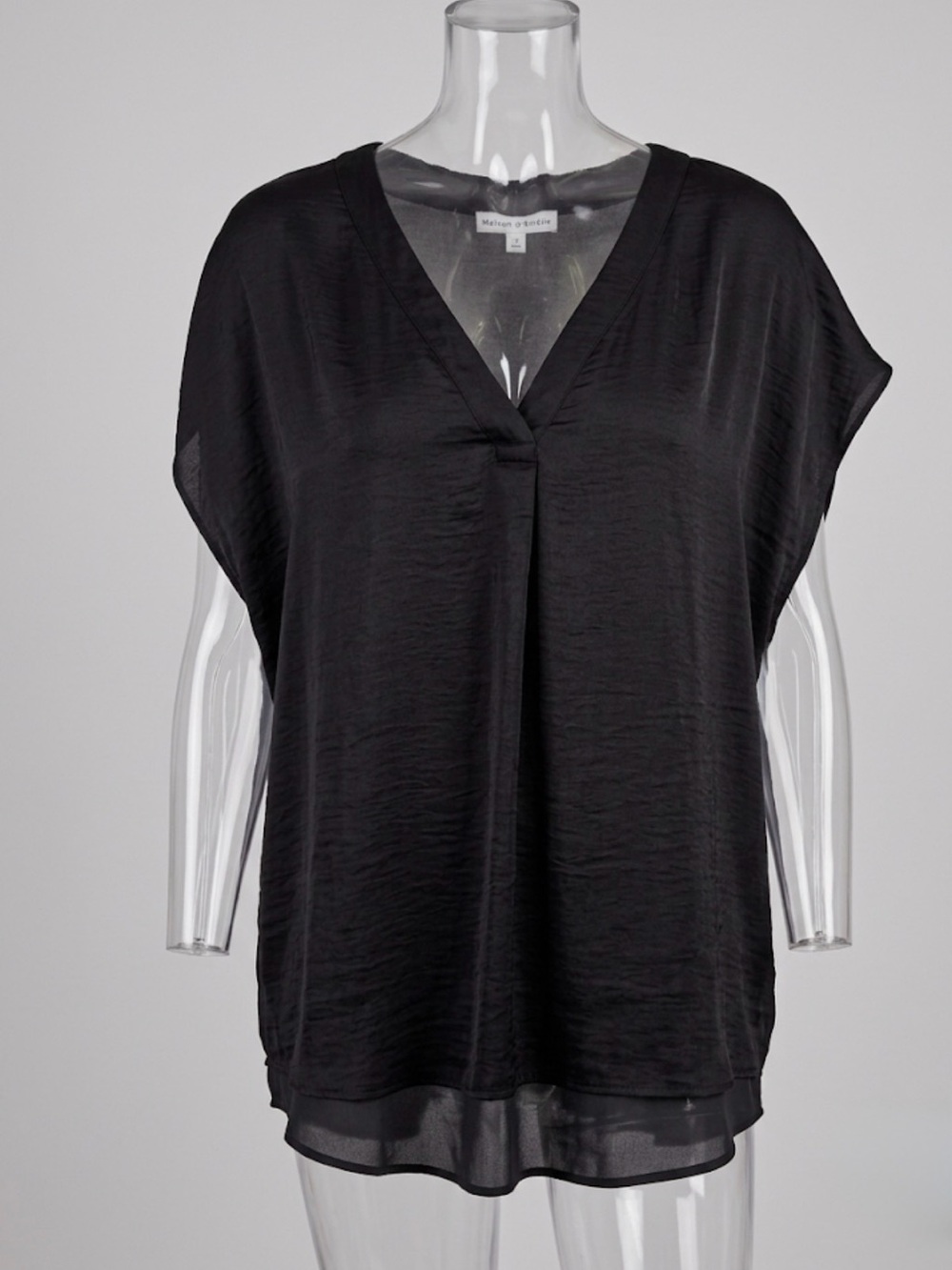 Maison d'Amélie Black V-Neck Short Sleeve Blouse Tunic Size M/L - Picture 2 of 7